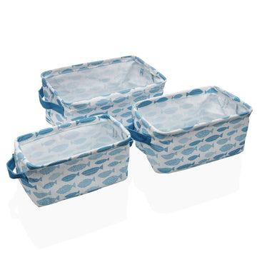 Set di Cestini Versa Aqua Pesci Tessile 18 x 14 x 28 cm 28 x 18 x 14 cm