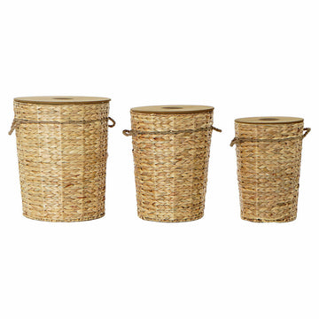 Set di Cestini DKD Home Decor Marrone Chiaro 44 x 44 x 54 cm Legno Metallo 3 Pezzi