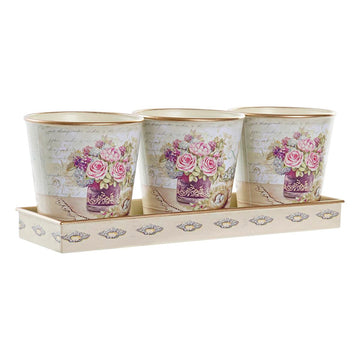 Set di Vasi DKD Home Decor Beige Rosa PVC Alluminio Shabby Chic 38 x 12 x 14 cm (3 Pezzi)