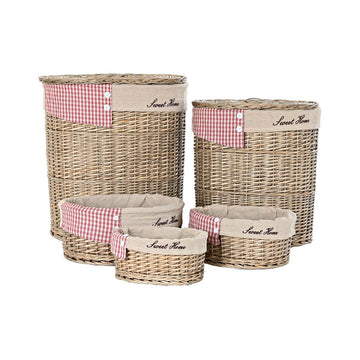 Set di Cesti DKD Home Decor Rosso Beige Naturale vimini Cottage 51 x 37 x 56 cm (5 Pezzi) (5 Unità)