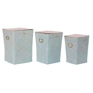 Set di Cesti DKD Home Decor Rosa Celeste Boho 37 x 37 x 50 cm (3 Pezzi)