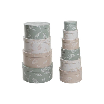 Set di Scatole per Sistemare Impilabili DKD Home Decor Beige Marrone Verde Cartone (37,5 x 37,5 x 18 cm)