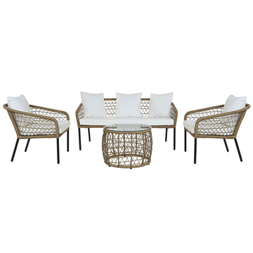 Set Tavolo con 3 Sedie DKD Home Decor Bianco 137 x 73,5 x 66,5 cm rattan sintetico Acciaio