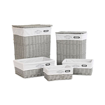 Set di Cesti DKD Home Decor Grigio vimini 44 x 34 x 56 cm (5 Pezzi)