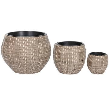 Set di vasi da fiori Home ESPRIT polipropilene Rattan 49 x 49 x 36 cm