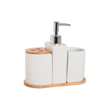 Set da Bagno Home ESPRIT Bianco Naturale Bambù Dolomite 19,5 x 10 x 19 cm