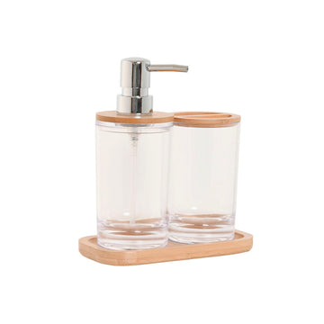 Set da Bagno Home ESPRIT Trasparente Naturale Bambù Alluminio polistirene 16 x 9 x 18 cm