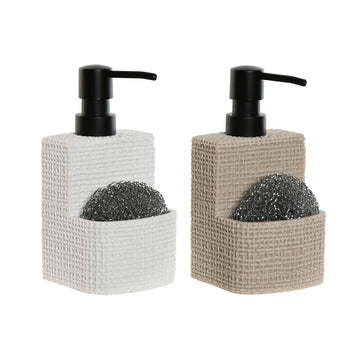 Dispenser di Sapone Home ESPRIT Nero Beige Grigio chiaro Resina Marmo 9 x 8 x 18 cm (2 Unità)