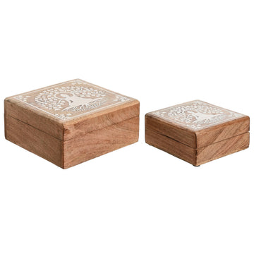 Scatola-Portagioie Home ESPRIT Bianco Naturale Legno di mango 18 x 18 x 9 cm (2 Pezzi)