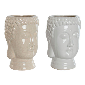 Vaso Home ESPRIT Bianco Beige Ceramica 15 x 15 x 25 cm (2 Unità)