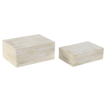 Scatola-Portagioie Home ESPRIT Osso Legno di mango 18 x 13 x 7,7 cm (2 Pezzi)