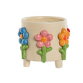 Vaso Home ESPRIT Multicolore Crema Dolomite Fiori 20 x 20 x 18 cm