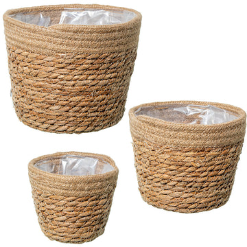 Set di vasi da fiori Alexandra House Living Marrone Rattan Fibra naturale 3 Pezzi