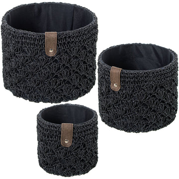 Set di Cesti Alexandra House Living 03822 Nero vimini Rattan Fibra naturale (3 Unità)