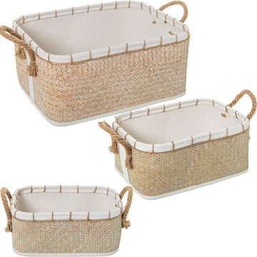 Set di Cesti Alexandra House Living 03826 Bianco Marrone vimini Rattan Fibra naturale (3 Unità)