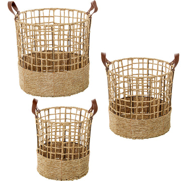 Set di Cesti Alexandra House Living 03848 Marrone Legno vimini Rattan Ecopelle (3 Unità)