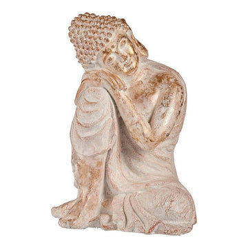 Statua Decorativa da Giardino Buddha Bianco/Dorato Poliresina (35,5 x 54,5 x 42 cm)