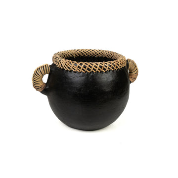 Vaso Romimex Nero Ceramica Rattan 25 x 17 x 20 cm Con manici