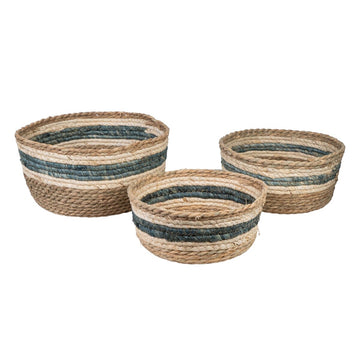 Set di Cesti Romimex Azzurro Fibra naturale Righe 24 x 11 x 24 cm 3 Pezzi