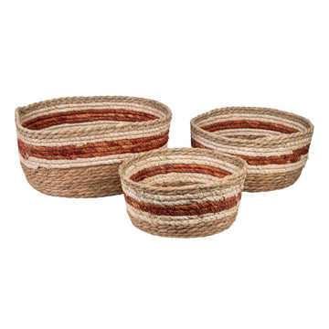 Set di Cesti Romimex Rosso Fibra naturale Righe 24 x 11 x 24 cm 3 Pezzi