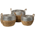 Set di Cesti Romimex Argentato Fibra naturale 31 x 25 x 31 cm 3 Pezzi