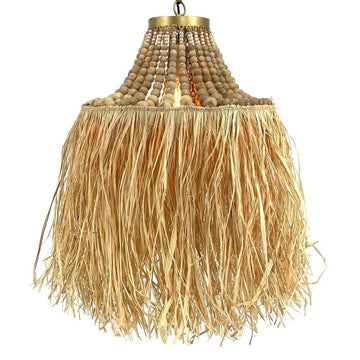 Lampadario Naturale Metallo Legno 40 x 40 x 45 cm