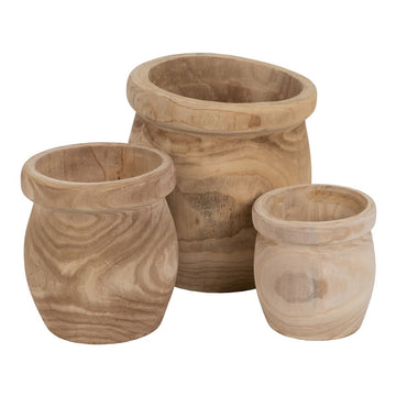 Set di vasi da fiori Naturale Legno di paulownia 43 x 43 x 44 cm (3 Unità)