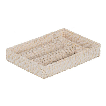 Cestello per posate Bianco Bambù Rattan 34 x 24 x 6 cm