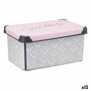 Scatola portaoggetti con coperchio Vibes Grigio Rosa Plastica 10 L (22,7 x 16,5 x 34,5 cm) (12 Unità)