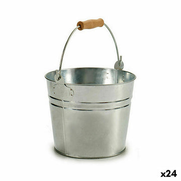 Vaso Secchio Argentato Legno Zinco 22,5 x 27 x 22 cm (24 Unità)