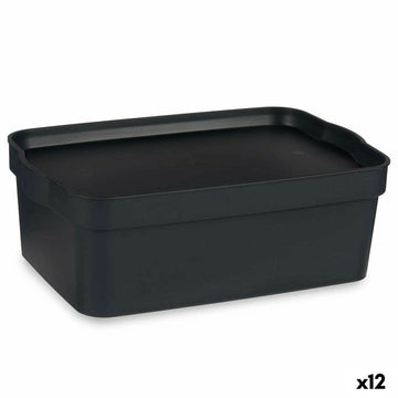 Scatola portaoggetti con coperchio Antracite Plastica 6 L 21 x 11 x 32 cm (12 Unità)