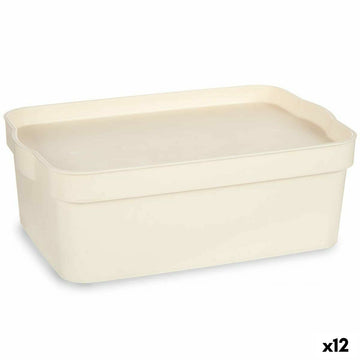 Scatola portaoggetti con coperchio Crema Plastica 6 L 21,5 x 11 x 31,5 cm (12 Unità)