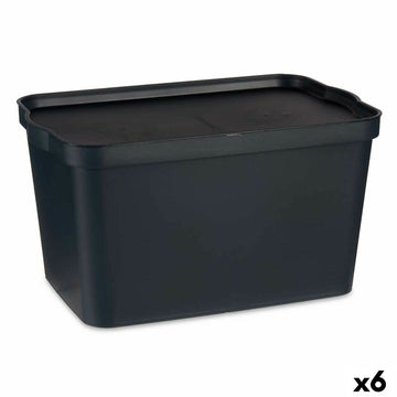 Scatola portaoggetti con coperchio Antracite Plastica 24 L 29,3 x 24,5 x 45 cm (6 Unità)