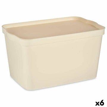 Scatola portaoggetti con coperchio Crema Plastica 24 L 29,3 x 24,5 x 45 cm (6 Unità)