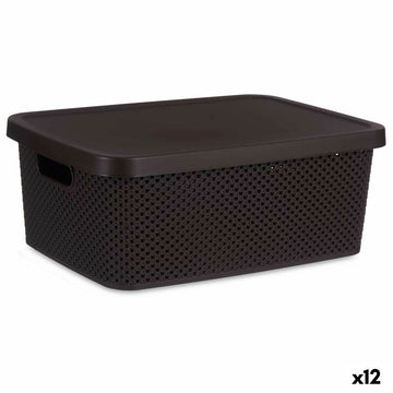 Scatola portaoggetti con coperchio Marrone Plastica 13 L 28 x 15 x 39 cm (12 Unità)