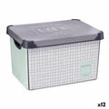 Scatola portaoggetti con coperchio Home Con griglia 22 L Grigio Plastica 29 x 23,5 x 39 cm (12 Unità)