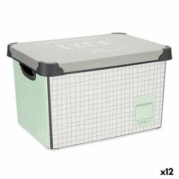 Scatola portaoggetti con coperchio Home Con griglia Grigio Plastica 17 L 28 x 22 x 37 cm (12 Unità)