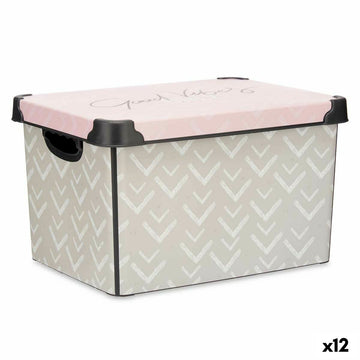 Scatola portaoggetti con coperchio Vibes Frecce 22 L Rosa Plastica 30 x 23,5 x 40 cm (12 Unità)